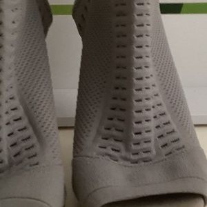 GIANVITO ROSSI Gray Open Toe Pointelle Knit Sock Booties